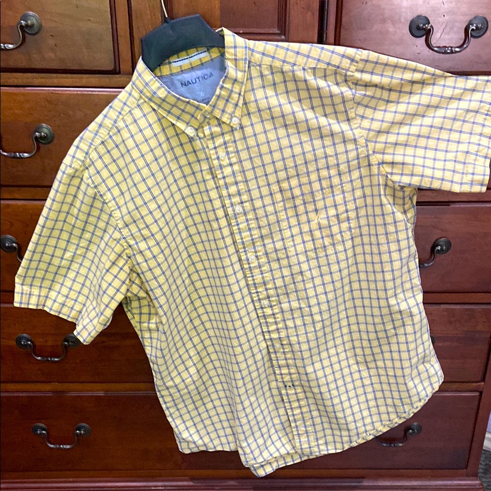 Nautica Yellow and Blue Casual Button Down Shirt